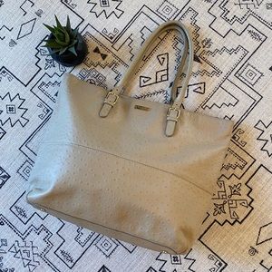Cream Kate Spade Leather Ostrich Tote Large